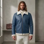 Azure Legacy Men's Blue Leather Shearling Jacket