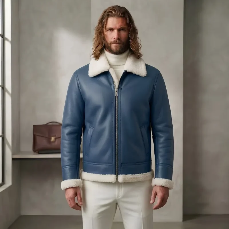 Azure Legacy Men's Blue Leather Shearling Jacket