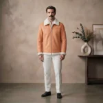 Solstice Men's Peach Shearling Leather Jacket