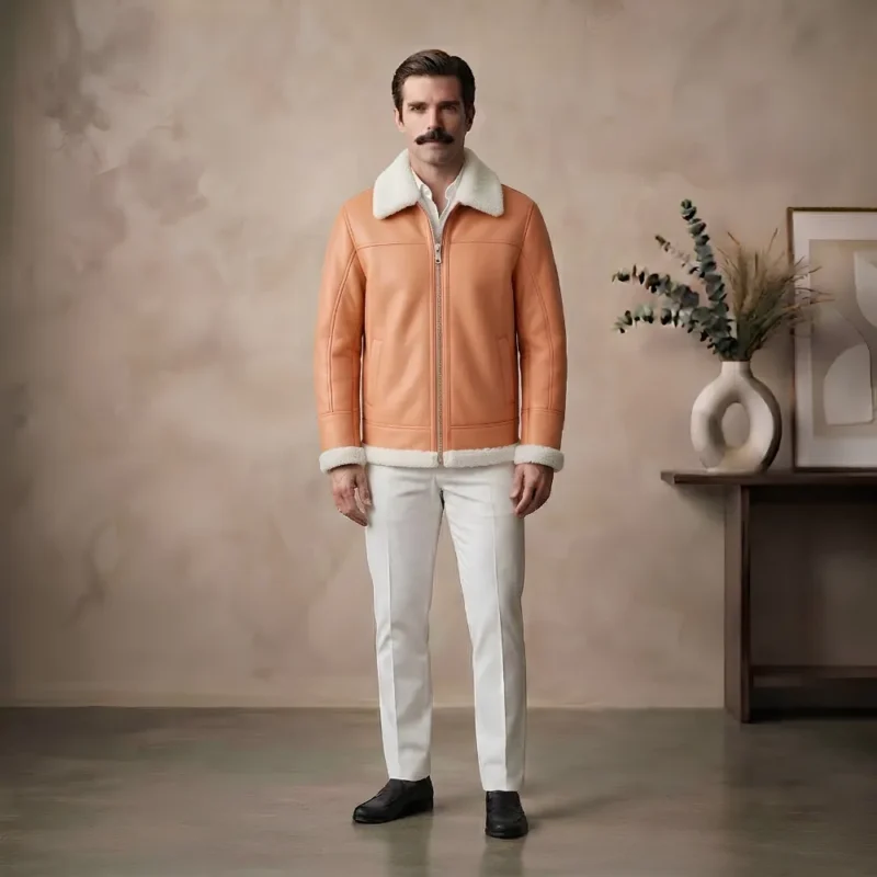 Solstice Men's Peach Shearling Leather Jacket