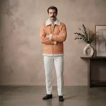 Solstice Men's Peach Shearling Leather Jacket