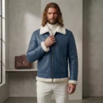 Azure Legacy Men's Blue Leather Shearling Jacket
