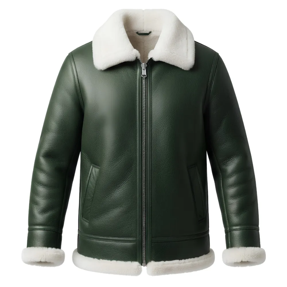 Evergreen Men's Forest Green Shearling Leather Jacket Evergreen Men's Forest Green Shearling Leather Jacket
