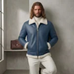 Azure Legacy Men's Blue Leather Shearling Jacket