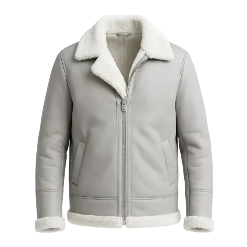 Northbound Men's Light Grey Leather Shearling Aviator Jacket