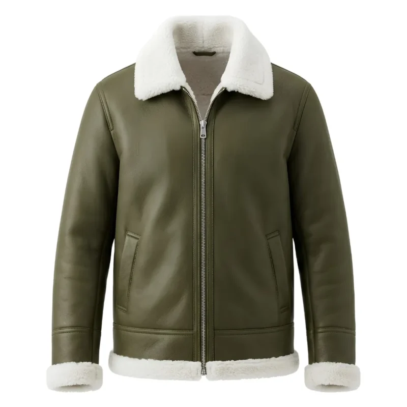 Evercrest Men's Olive Shearling Flight Leather Jacket
