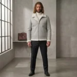 Northbound Men's Light Grey Leather Shearling Aviator Jacket