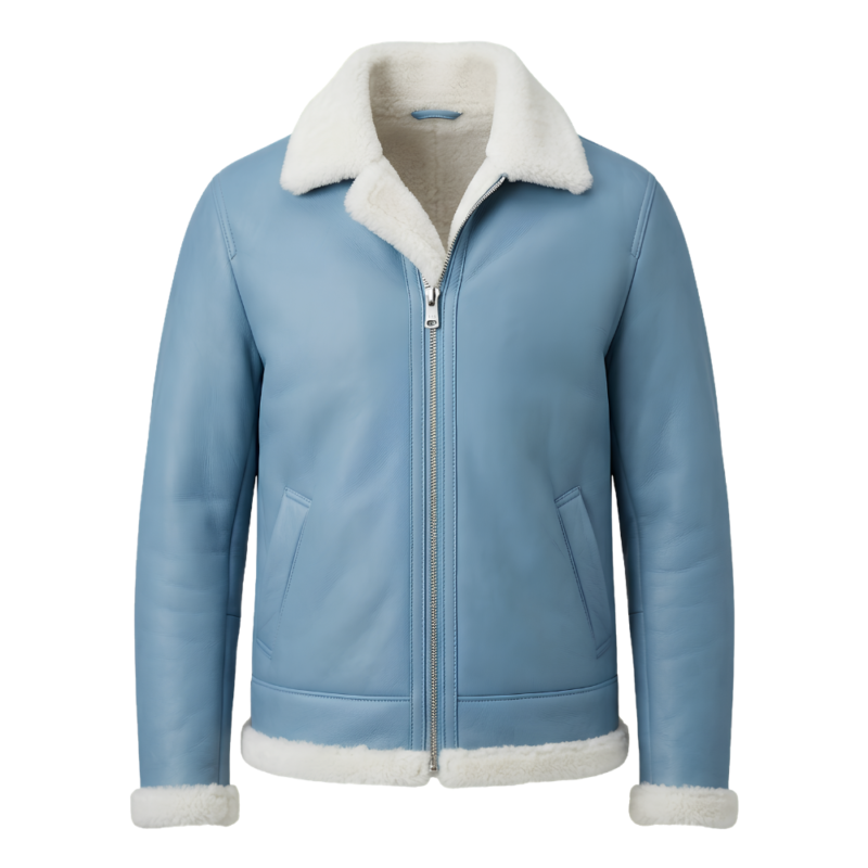 Bluehaven Men's Blue Shearling Leather Jacket