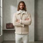 Ivory Horizon Men's Cream Shearling Flight Leather Jacket | Snag Leather