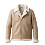 Solstice Men's Sand Tan Shearling Leather Jacket with White Shearling Collar