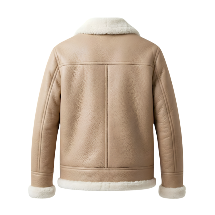 Solstice Men's Sand Tan Shearling Leather Jacket with White Shearling Collar